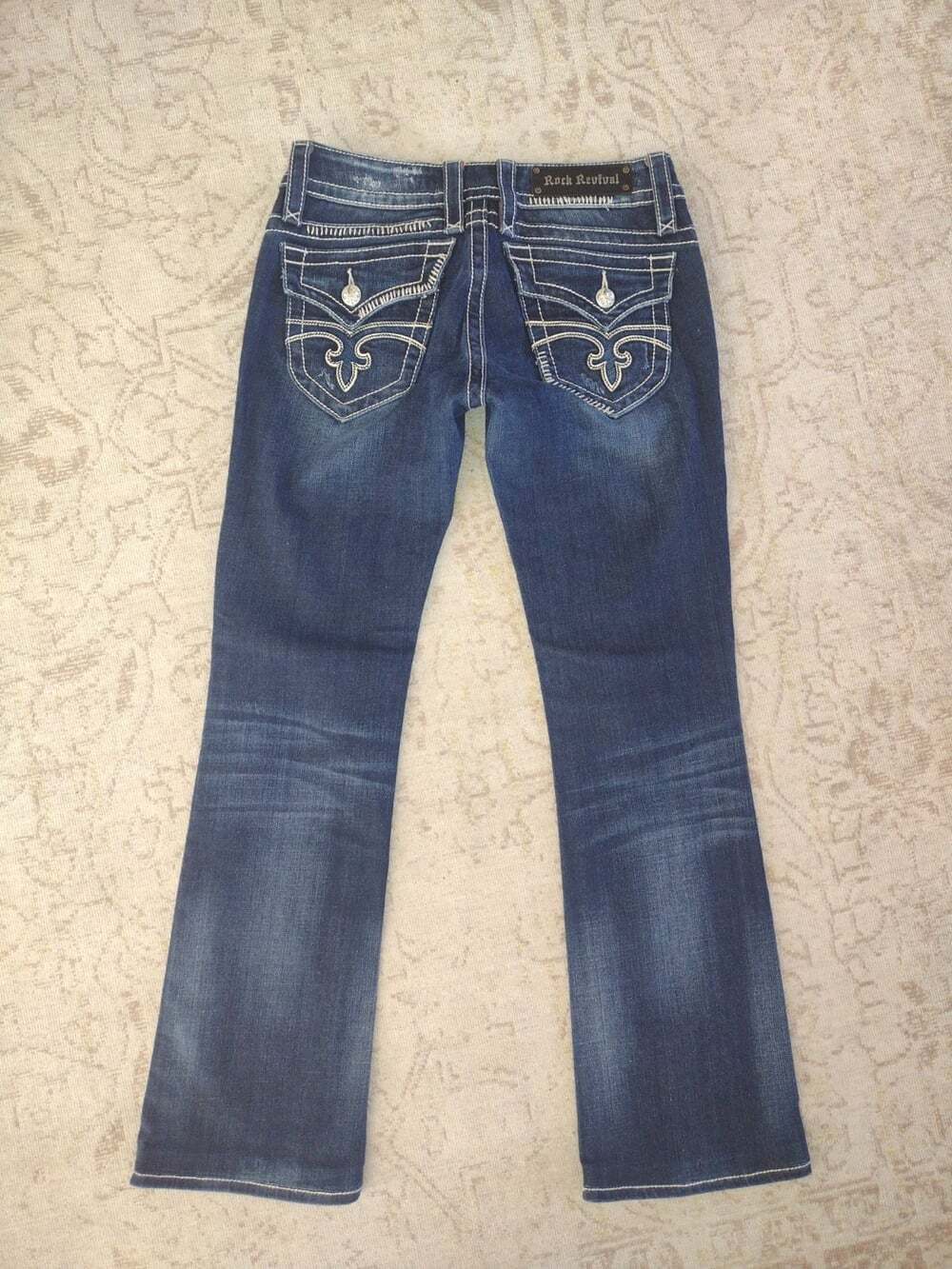 Rock Revival Jen Boot Cut Jeans Women’s sz 29x31" Embellished faded Wash EUC